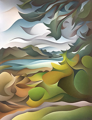 Carl Foster nz abstract landscape art, oil on canvas